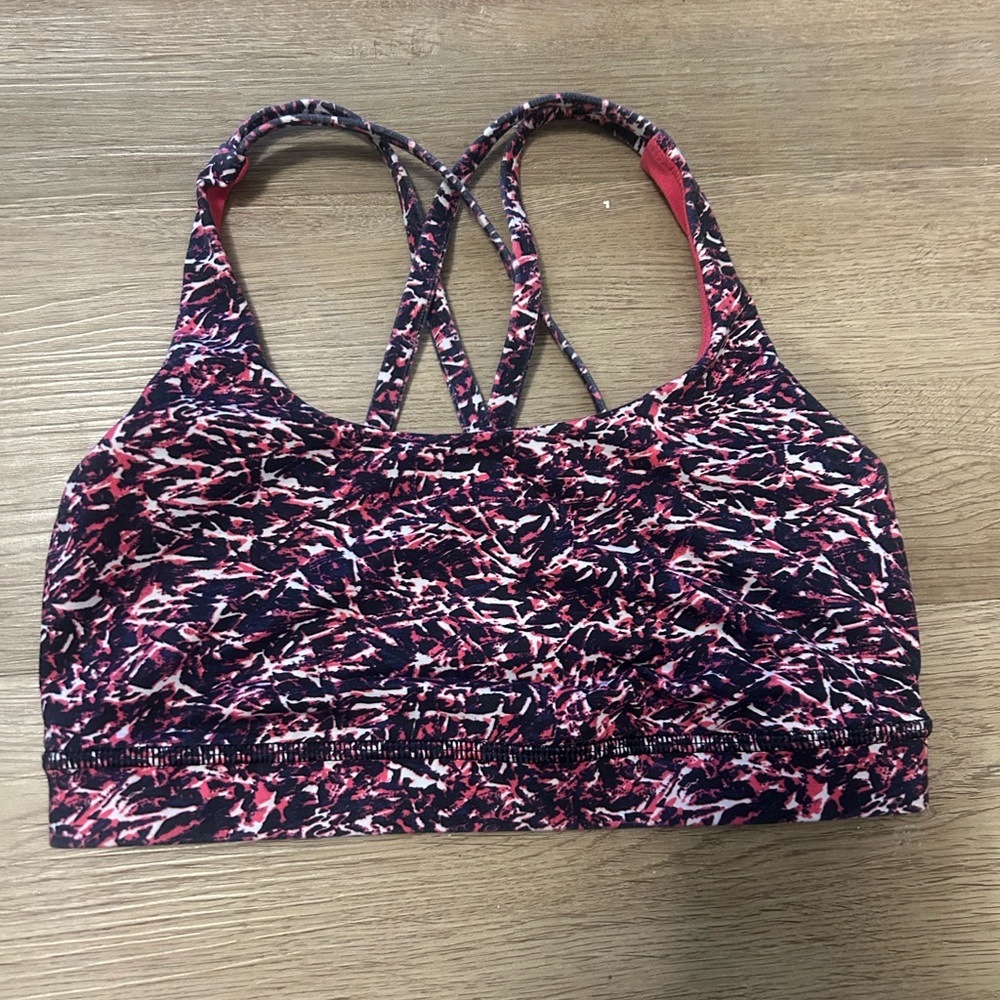 Lululemon Women's Strappy Sports Bra - Pink and Black 0011